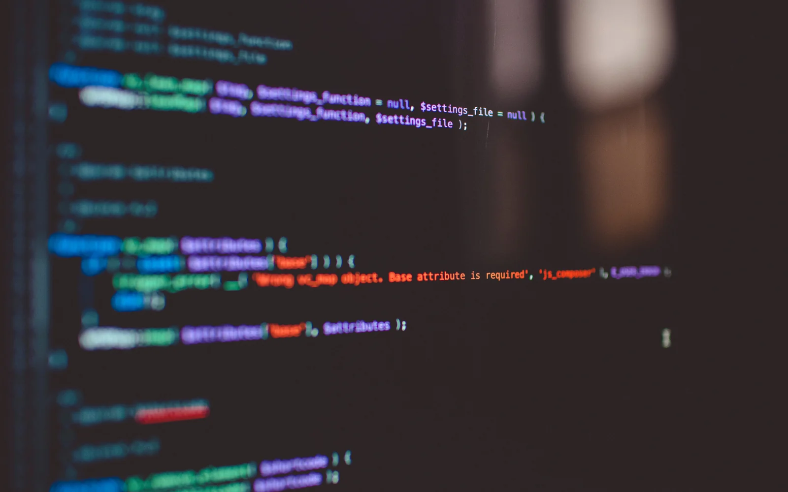 Close view of source code in a development editor