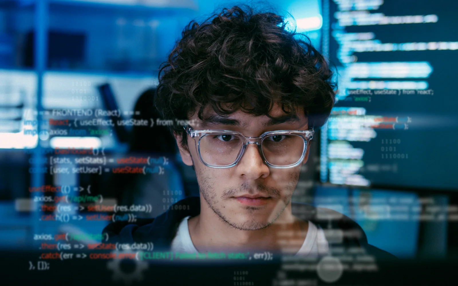 Developer reviewing source code on a computer display