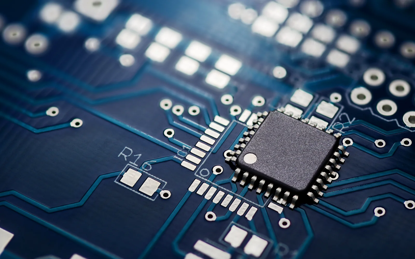 Integrated circuit mounted on a blue printed circuit board