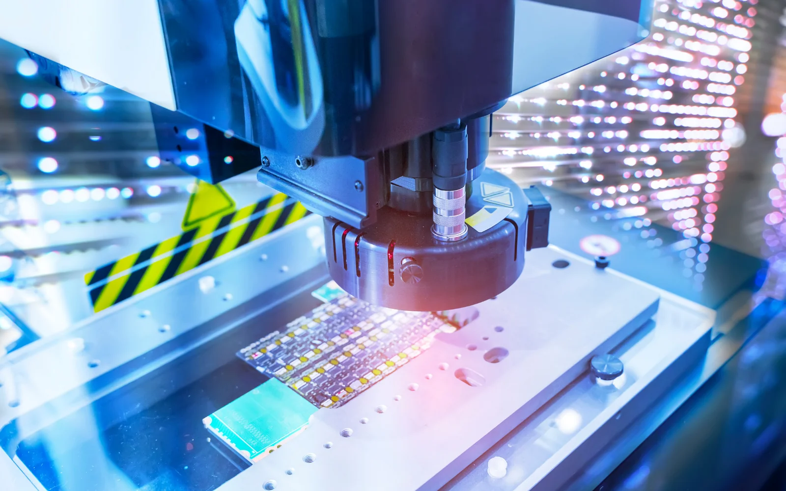 Machine vision equipment above an electronics manufacturing line