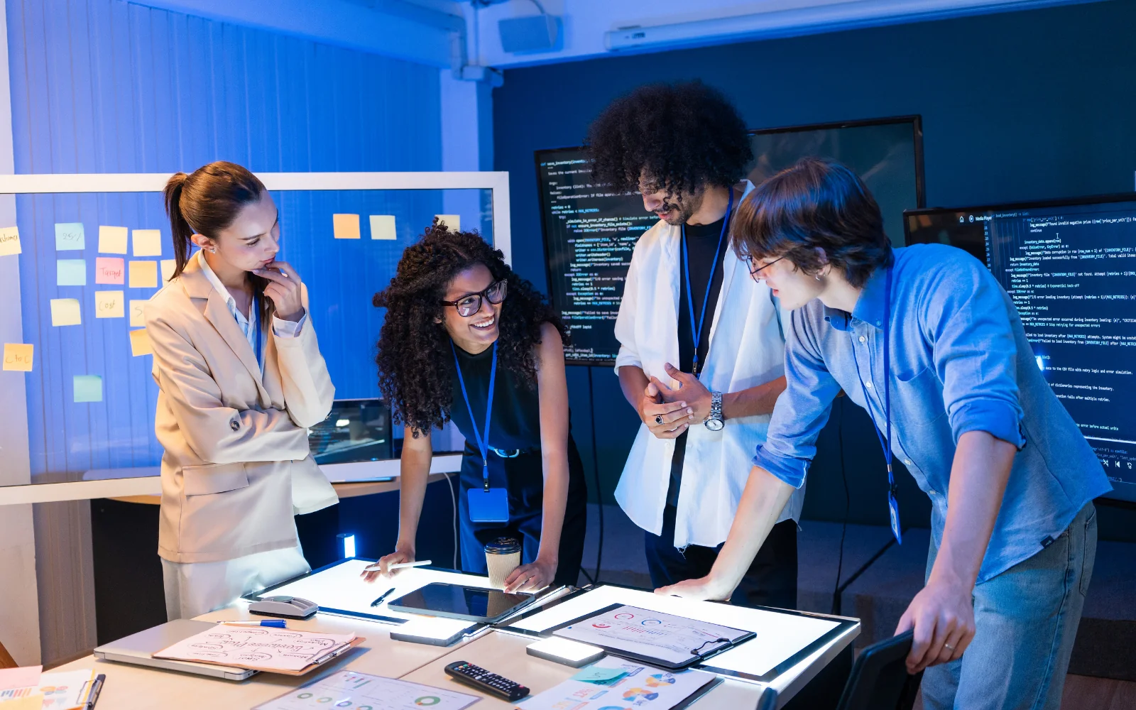 Software engineering team discussing a project